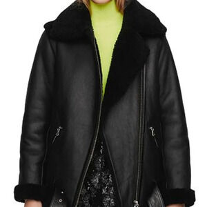 Maje Gombery Lamb Leather & Sheep Shearling Moto Jacket -NWT